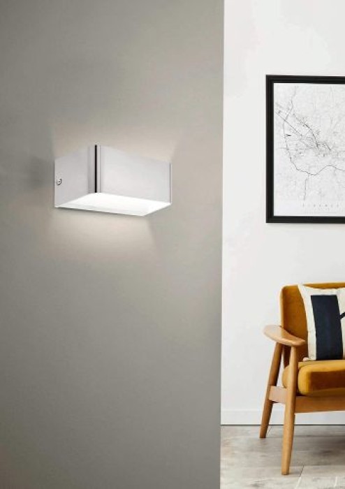 EGLO LED Wandlampe Sania 4, 1 flammige Wandleuchte Modern, , Flurlampe in Nickel-Matt, Weiß, L 20 cm, 98425