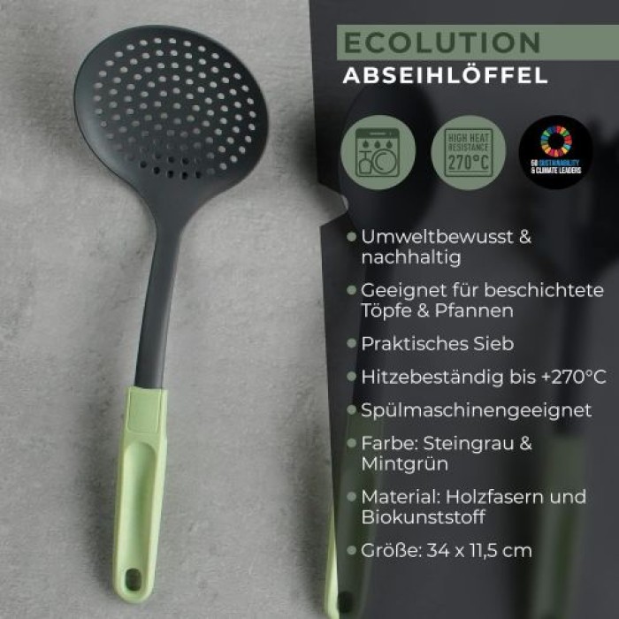 Fackelmann Abseihlöffel Ecolution, aus Holzfasern und Bio-Kunststoff, 34 cm x 11,5 cm, 33063