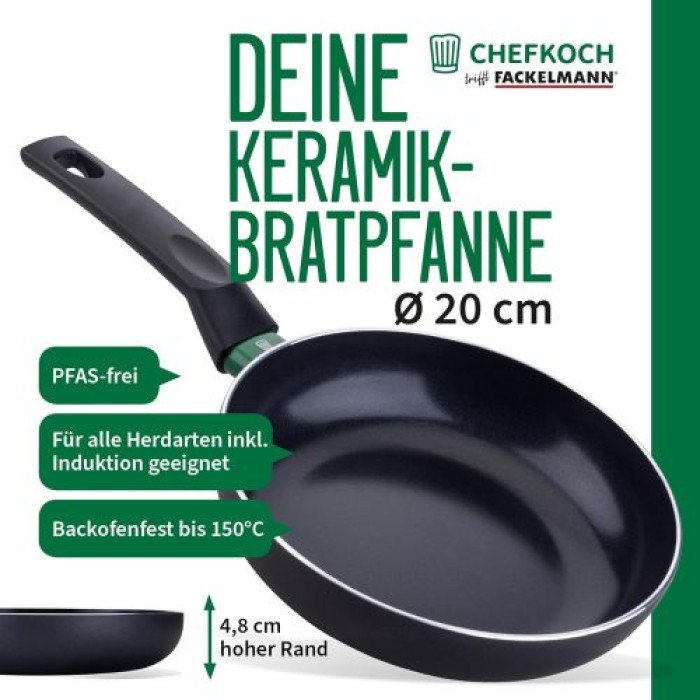 Fackelmann Chefkoch Aluminium-Pfanne Bielefeld Ø20 cm, mit Keramik-Antihaft-Beschichtung, 23363