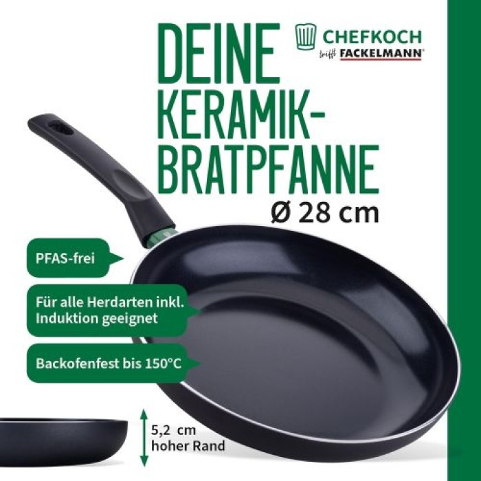 Fackelmann Chefkoch Aluminium-Pfanne Bielefeld Ø28 cm, mit Keramik-Antihaft-Beschichtung, 23365