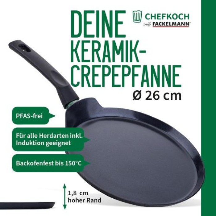 Fackelmann Chefkoch Crepe-Pfanne, Ø26 cm, Bielefeld mit Keramik-Antihaft-Beschichtung, 23367
