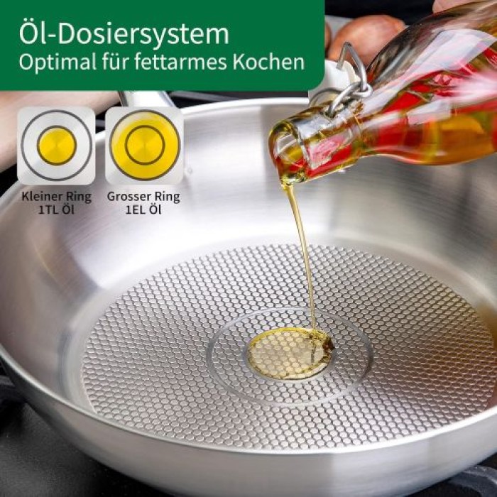 Fackelmann Chefkoch Edelstahlpfanne Ø28 cm – aus 18/10 Edelstahl, spezieller Wabenboden, 23380
