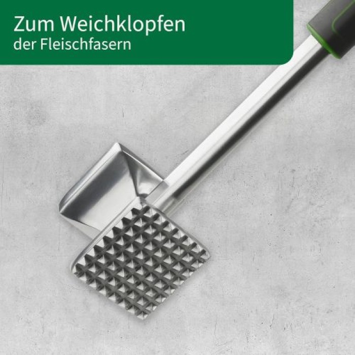 Fackelmann Chefkoch Fleischklopfer Premium – Doppelseitig: Flach zum Plattieren & Rau zum Aufrauen, 26,5 cm, 23112