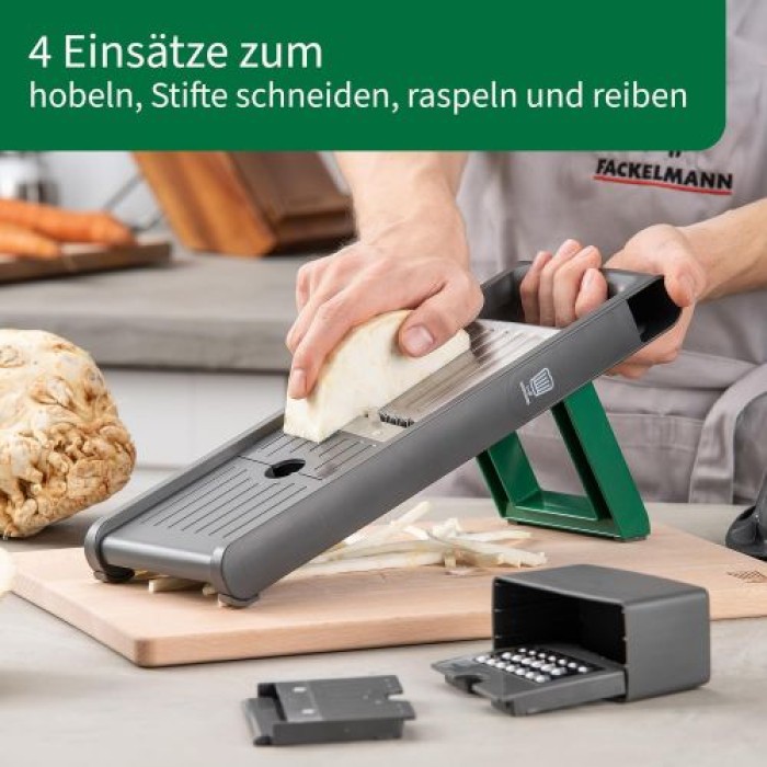 Fackelmann Chefkoch Gemüsehobel 6-teilig, Inklusive 4 Einsätze & Aufbewahrungsbehälter, 23434