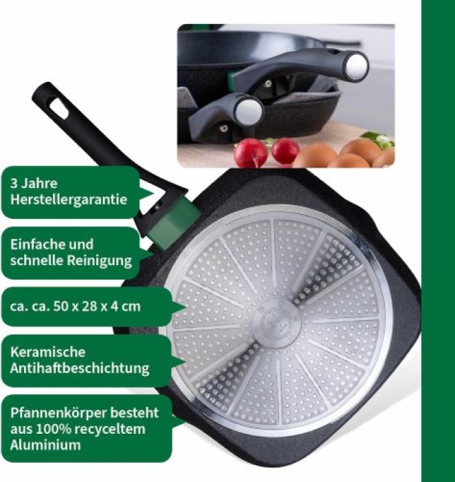 Fackelmann Chefkoch Keramik-Grillpfanne Hamburg, Hochwertige 28 cm Antihaft-Pfanne aus recyceltem Aluminium, 23721