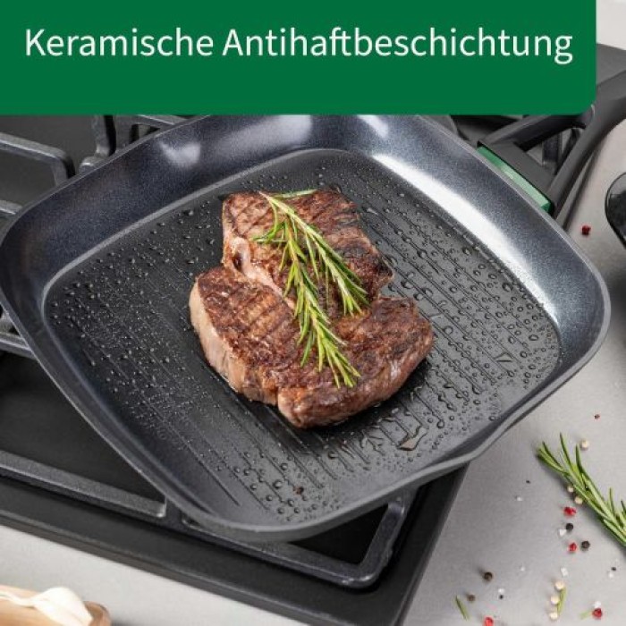 Fackelmann Chefkoch Keramik-Grillpfanne Hamburg, Hochwertige 28 cm Antihaft-Pfanne aus recyceltem Aluminium, 23721