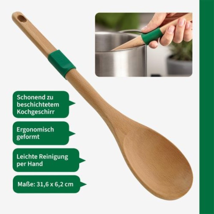 Fackelmann Chefkoch Kochlöffel aus nachhaltigem Buchenholz, mit Anti-Rutsch-Ring, 31,6 x 6,2 cm, 31164