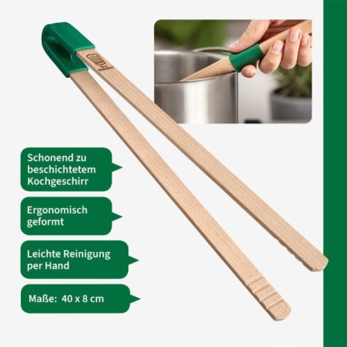 Fackelmann Chefkoch Küchenzange aus nachhaltigem Buchenholz, 40 x 8 cm, 31165