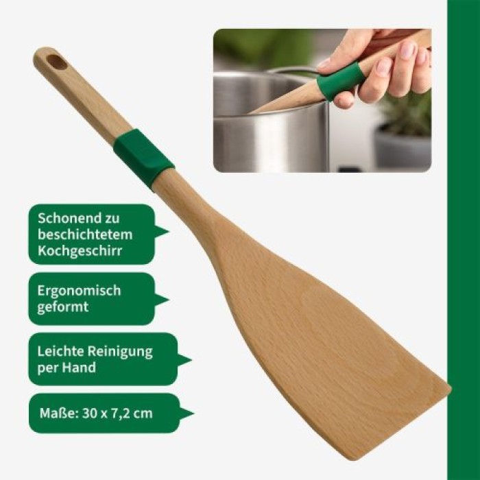 Fackelmann Chefkoch Pfannenwender aus nachhaltigem Buchenholz, mit Anti-Rutsch-Ring, 30 x 7,2 cm, 31162