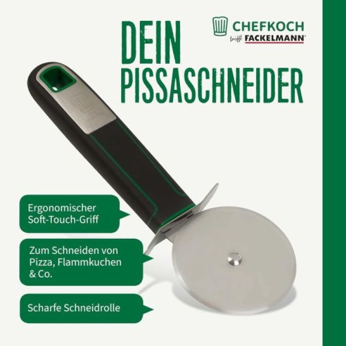 Fackelmann Chefkoch Pizzaschneider Premium – Perfekt für Pizza, Flammkuchen & Co, 18 cm, 23111