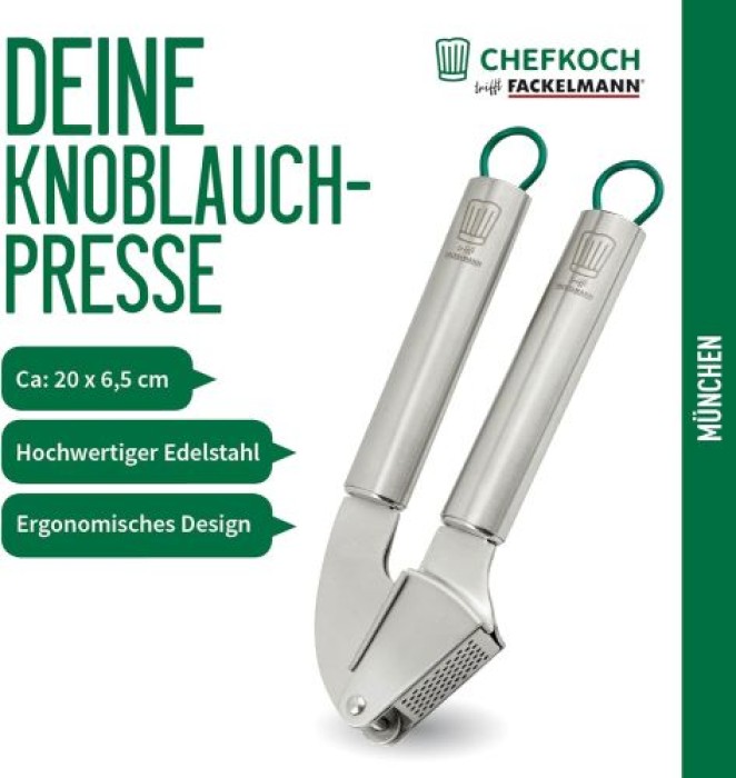 Fackelmann Chefkoch Premium Knoblauchpresse aus hochwertigem Edelstahl, 23331