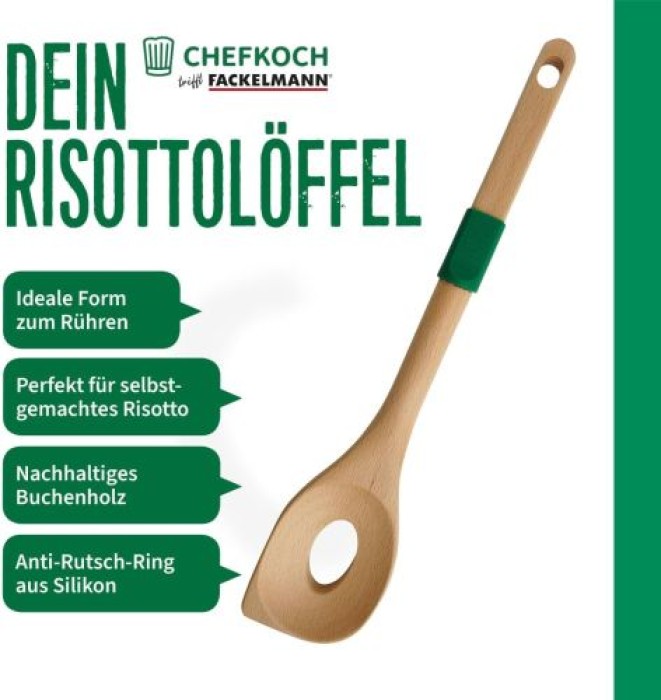 Fackelmann Chefkoch Risottolöffel aus nachhaltigem Buchenholz, mit Anti-Rutsch-Ring, 31,6 x 6,2 cm, 31163