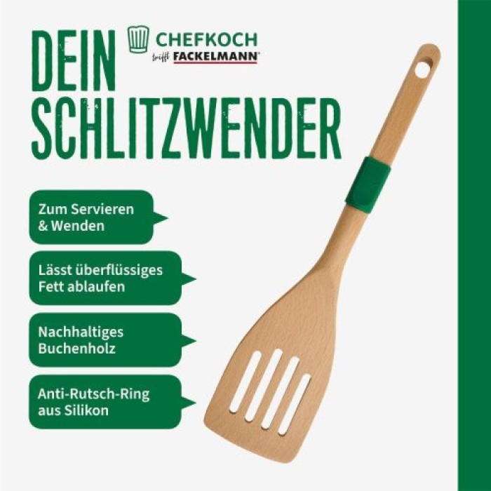 Fackelmann Chefkoch Schlitzwender aus nachhaltigem Buchenholz, 31,3 x 7,3 cm, 31161