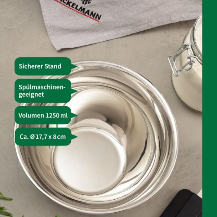 Fackelmann Chefkoch Schüssel aus Edelstahl, 1,25 Liter, Bonn, ca. Ø 17,7 x 8 cm, 23223