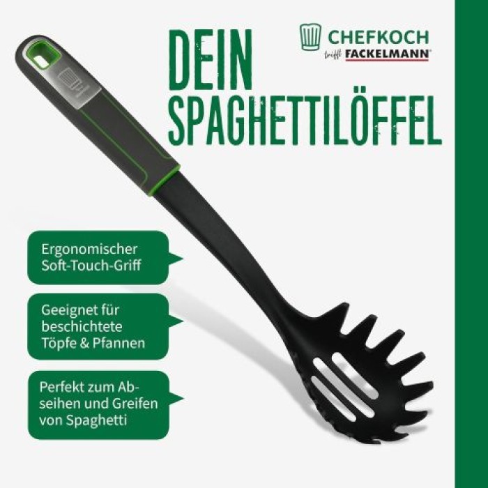 Fackelmann Chefkoch Spaghetti-Zange Premium, Hitzebeständig bis 270°C, Soft-Touch-Griff, 23105