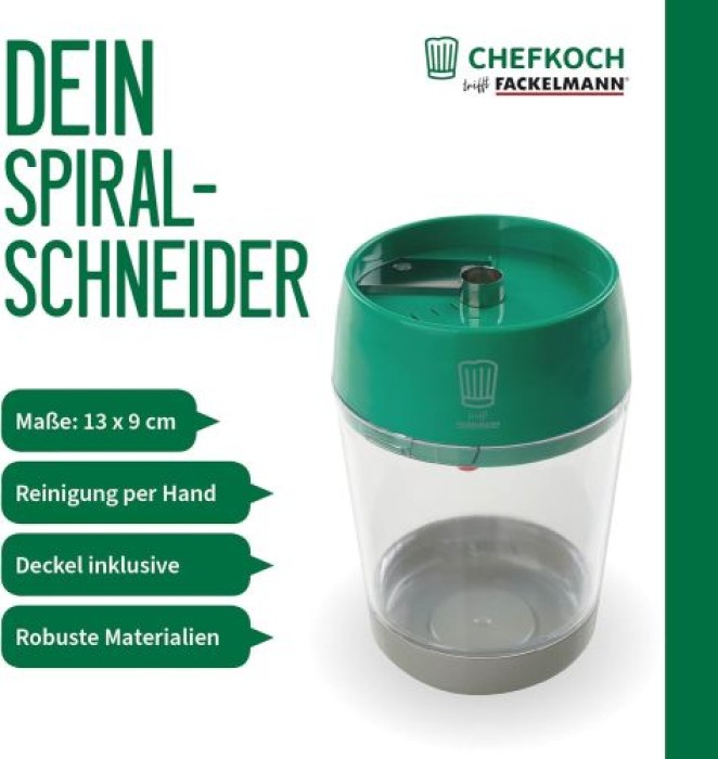 Fackelmann Chefkoch Spiralschneider aus ABS & Edelstahl – 13 x ø9 cm – Für breite, schmale & kleine Spiralen, 23074