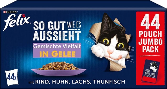 FELIX So gut wie es aussieht, Katzenfutter nass in Gelee, Sorten-Mix, 44er Pack (44 x 85g), 12449919