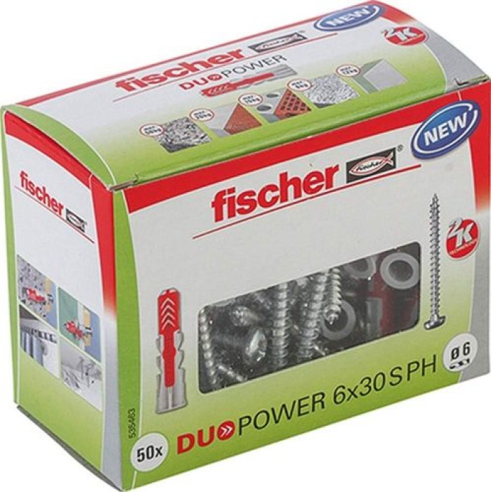 fischer DuoPower 6 x 30 PH LD mit Panhead-Schraube, 50 Dübel + 50 Schrauben, 535463
