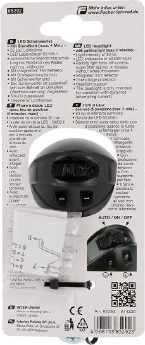 FISCHER Dynamo LED-Scheinwerfer 30 Lux mit Standlicht, 85292