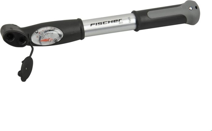 FISCHER Mini-Luftpumpe mit Manometer, Doppelhub-Technik, für alle Ventile (AV, DV, SV), aus Aluminium, 85573