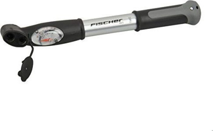 FISCHER Mini-Luftpumpe mit Manometer, Doppelhub-Technik, für alle Ventile (AV, DV, SV), aus Aluminium, 85573