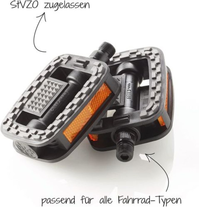 FISCHER Pedale mit Anti-Rutsch und Reflektoren, passend für alle Fahrradtypen, Schwarz, 85835