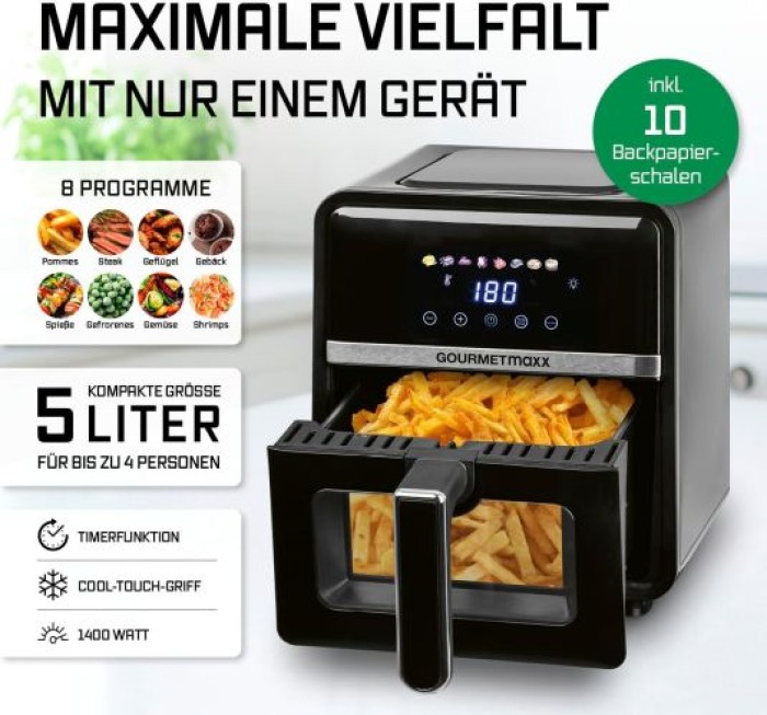 GOURMETmaxx Heißluftfritteuse - 5 L, mit 6 Funktionen, 8 Programmen inkl. Touch-Funktion, 16539