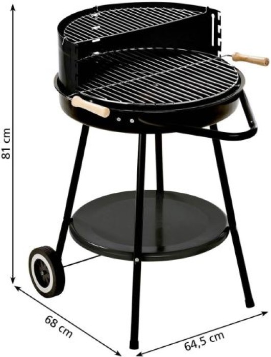GRILLCHEF Holzkohlegrillwagen Corso, DM 48,5 cm, Mit Rollen inkl. Ablagetisch & Windschutz, 01252