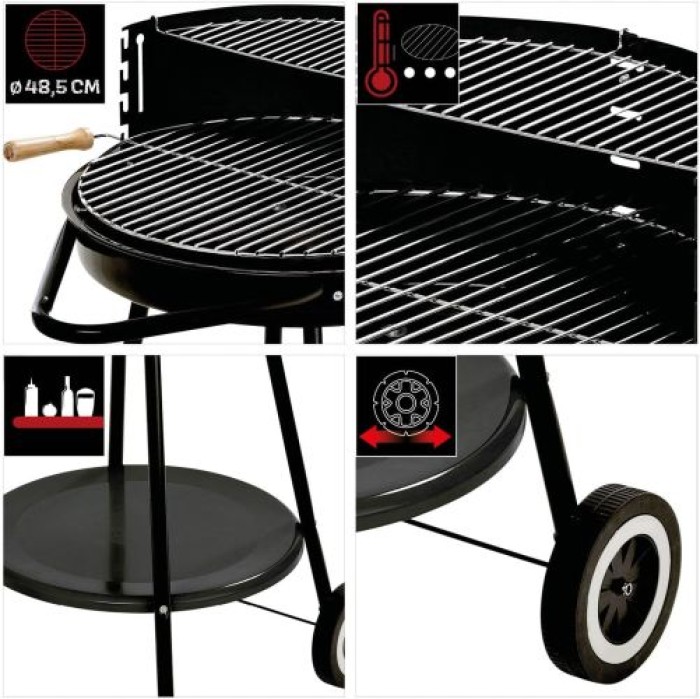 GRILLCHEF Holzkohlegrillwagen Corso, DM 48,5 cm, Mit Rollen inkl. Ablagetisch & Windschutz, 01252