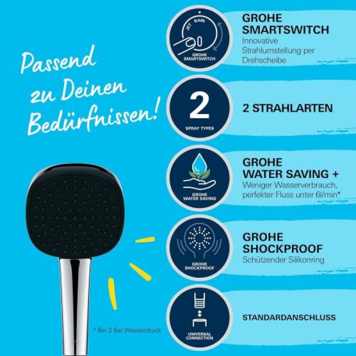 GROHE Handbrause Vitalio Comfort 110, 2 Strahlarten, eckig, chrom, 2639710E