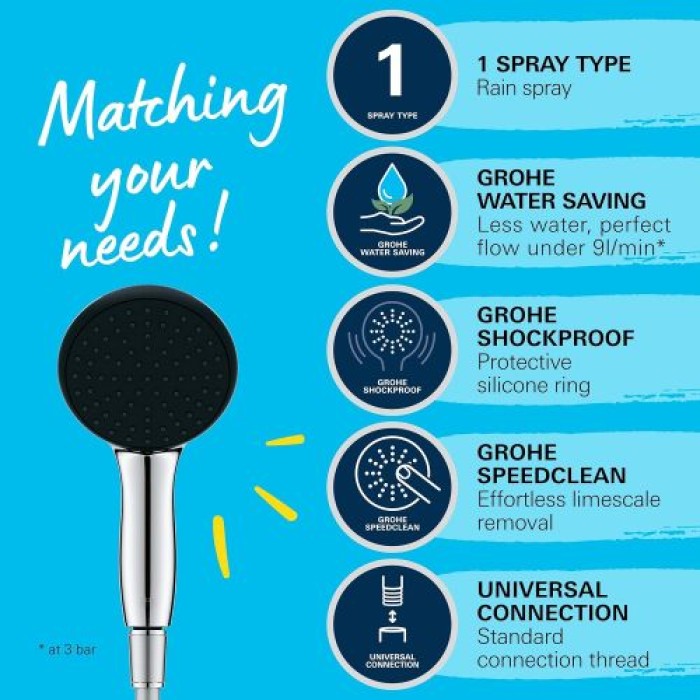 GROHE Handbrause Vitalio Start 110, Ø 11 cm, 1 Strahlart, wassersparend, chromfarben, 26720001