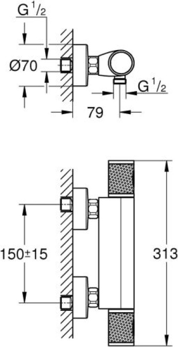 GROHE Precision Feel Thermostat  Duscharmatur, Verbrühschutz, Sicherheitssperre bei 38°C, chrom, 34790000
