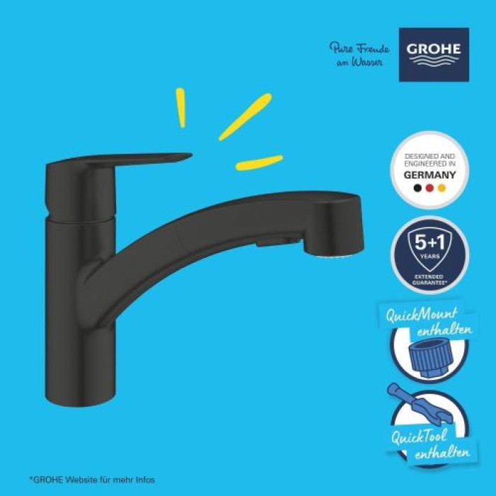 GROHE Start, Küchenarmatur 2 Strahlarten, 90° schwenkbar, matt schwarz, 303072431