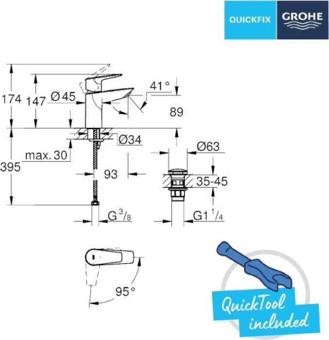 GROHE StartEdge - Einhand-Waschtischarmatur, 1/2, S Size, chrom, 23900001