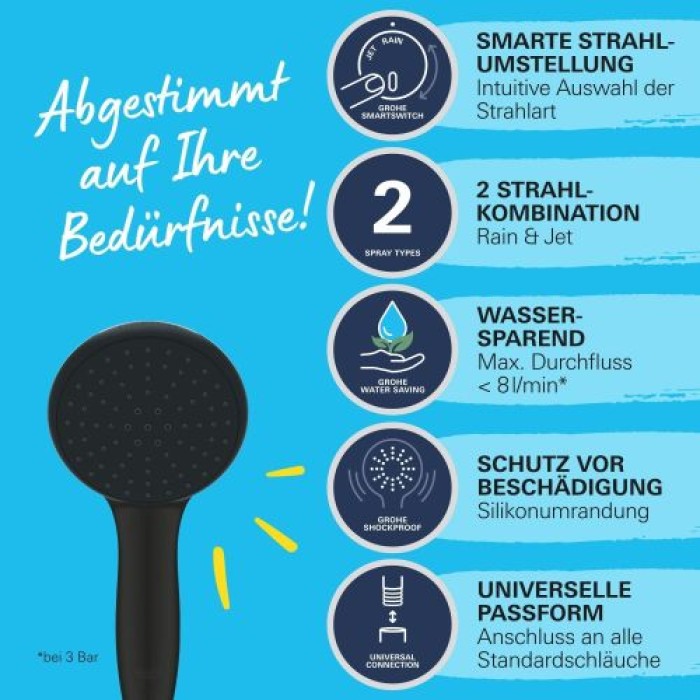GROHE Vitalio 110 Duschkopf, wassersparend, 2 Strahlarten, schwarz, 279462431