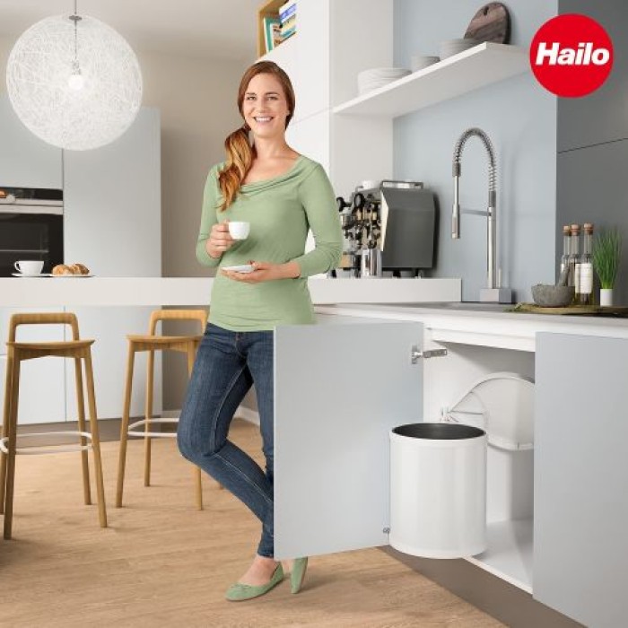 Hailo Compact-Box M Einbau Mülleimer, 15 Liter, für Schranktüren ab 40 cm Breite, weiß, 3555-001