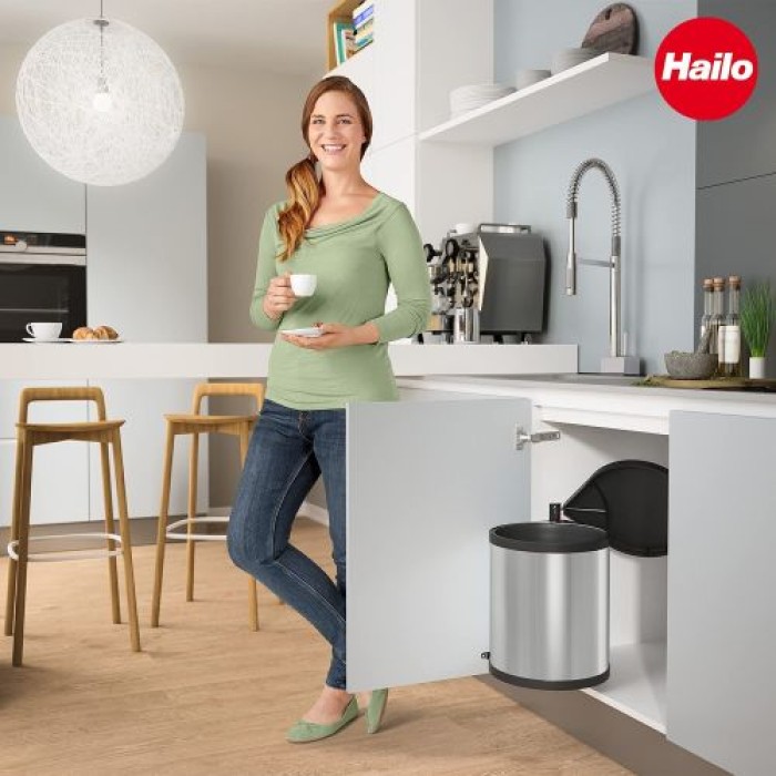 Hailo Compact-Box M Einbau Mülleimer, 15 Liter, für Schranktüren ab 40cm Breite, Edelstahl, 3555-101