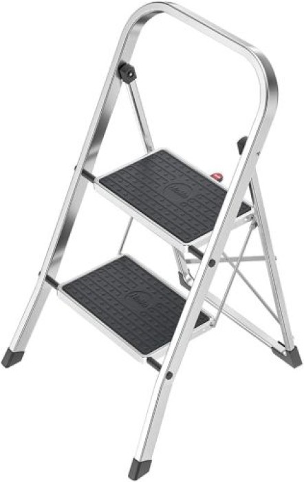 Hailo K70 StandardLine Alu-Klapptritt-Leiter, 2 große Stahl-Stufen mit Anti-Rutsch-Matten, bis 150 kg, 4392-801