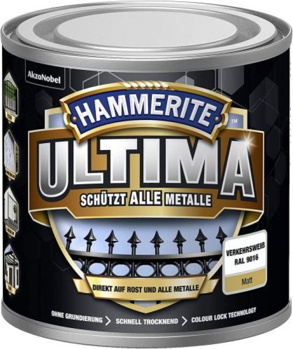 Hammerite Metallschutzlack Verkehrsweiß Ultima Matt, RAL9016, 250ml, 5379744
