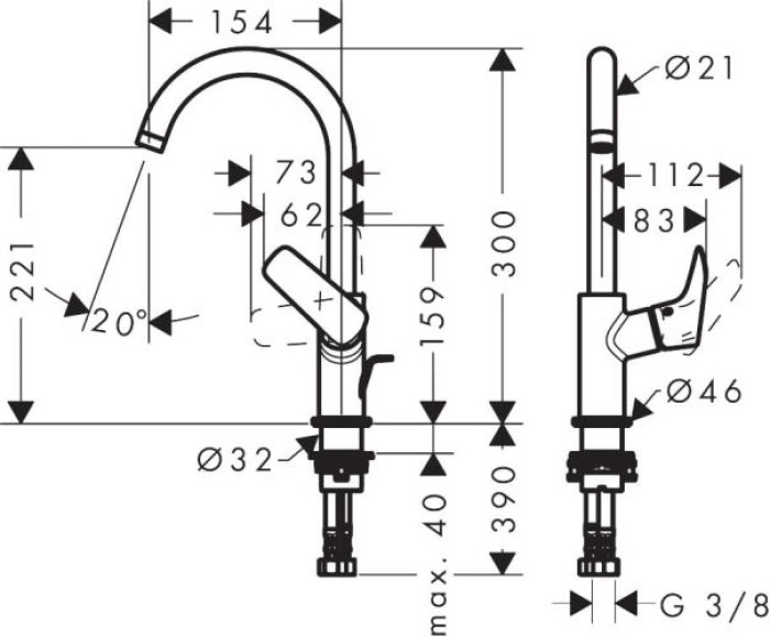 hansgrohe Logis Einhebel-Waschtischmischer 210 mit Schwenkauslauf und Zugstangen-Ablaufgarnitur, 71130000