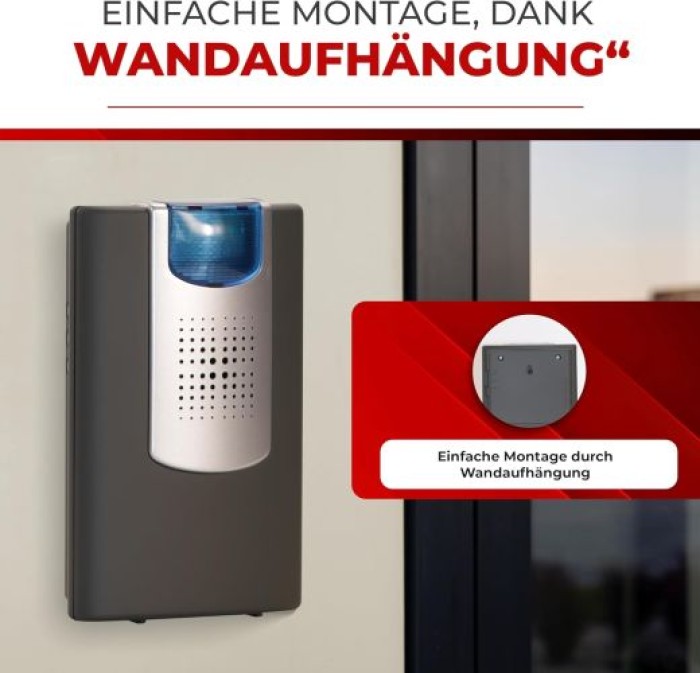 Heidemann Funkgong Set HX Flashlight (anthrazit, max. Reichweite 200 m, Lautstärke 4-stufig einstellbar bis 90 dB 8 Melodien einstellbar, Klingel, inkl. Sender + Empfänger, Türklingel) 70825 Anthrazit Funkgong Set HX Flashlight 70825