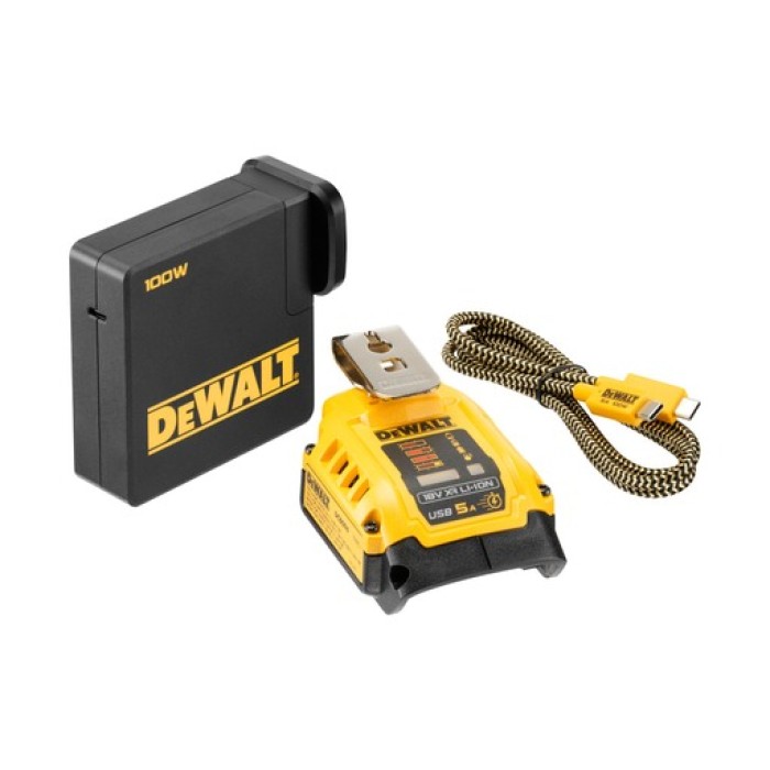 DeWalt 5A tragbares Ladegerät zum Aufladen von Geräten und Akkus mit USB-C Eingang und Ausgang DCB094K-QW