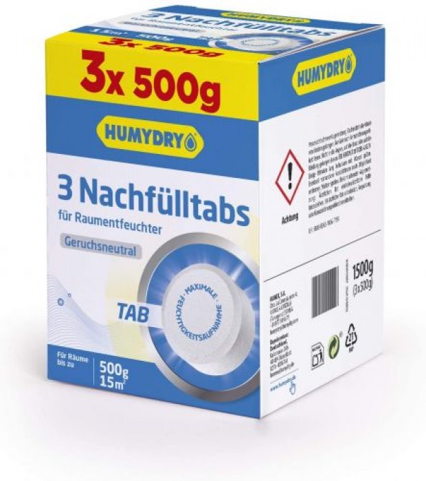 HUMYDRY Nachfüllpackungen TAB 3x500g Neutral für Luftentfeuchter ohne Strom 42301C6
