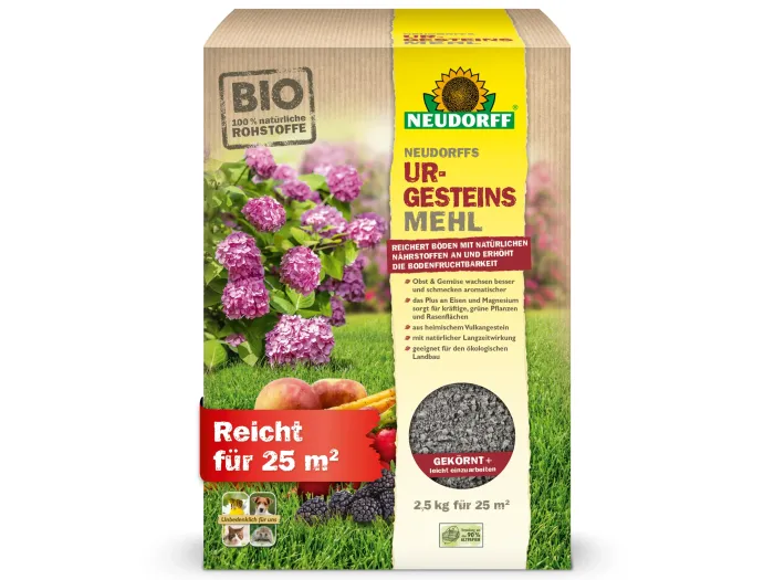 Neudorff UrgesteinsMehl - Natürliches Diabasgesteinsmehl mit natürlicher Langzeitwirkung, 2,5 kg für 25 m², 1320