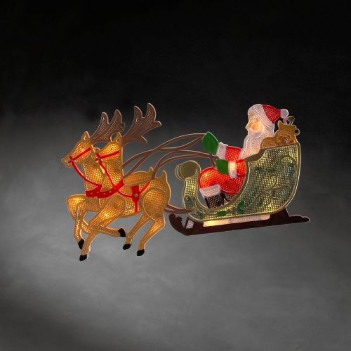 Konstsmide LED Fensterbild, Rentier mit Weihnachtsmann, 20 warm weiße Dioden, 230V, 2853-010