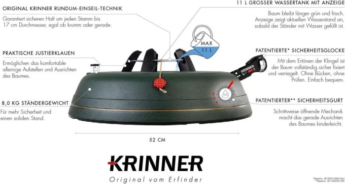 KRINNER® Ultra Grip XXL Christbaumständer, 11,0 Liter Wassertank für Baumhöhe bis 4m, 94255