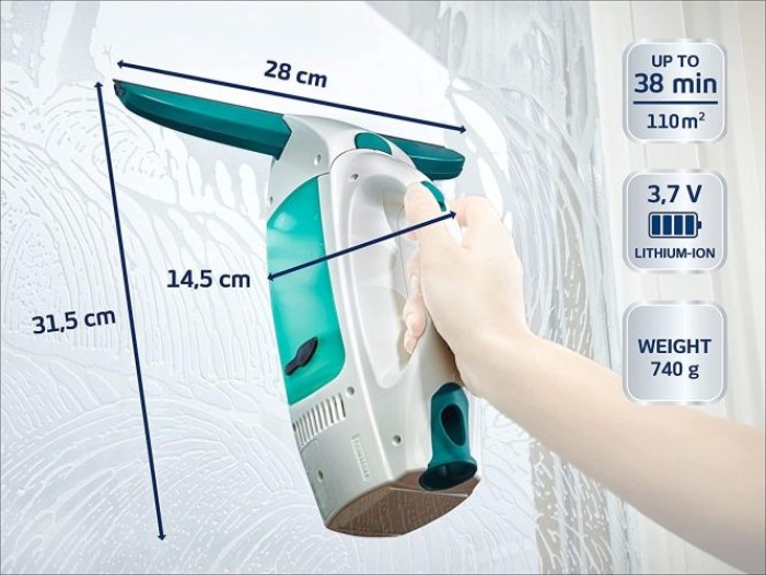 Leifheit Fenstersauger Set Dry and Clean mit 28 cm Saugdüse für 360° streifenfreie Reinigung, 51000