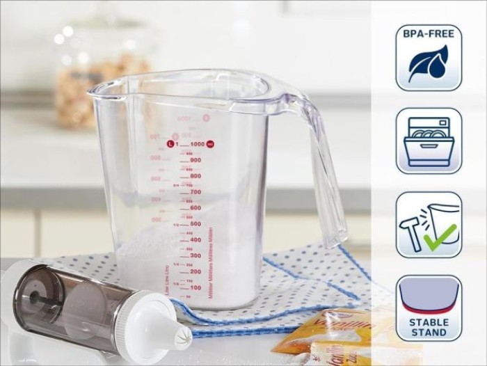 Leifheit Messbecher 1,0 L für Mehl, Zucker und Flüssigkeiten, 3048