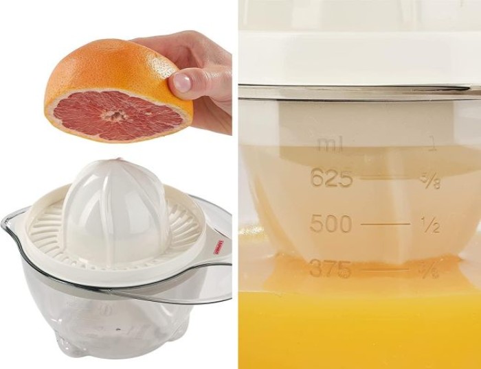 Leifheit Zitruspresse, Saftpresse mit Auffangbehälter 600ml, Messskala und Ausgießer, 21301