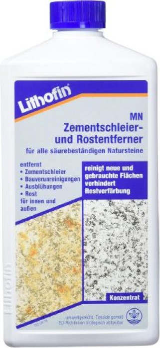Lithofin MN Zementschleier- und Rostentferner, Reiniger für säurefeste Natursteine, 1 Liter, 162-11